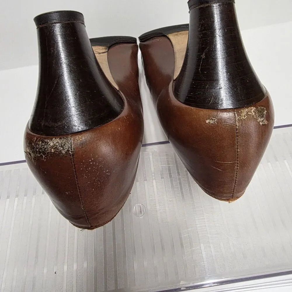 Salvatore Ferragamo Brown Leather Pumps Heels Women 8B Made Italy Comfort Chic